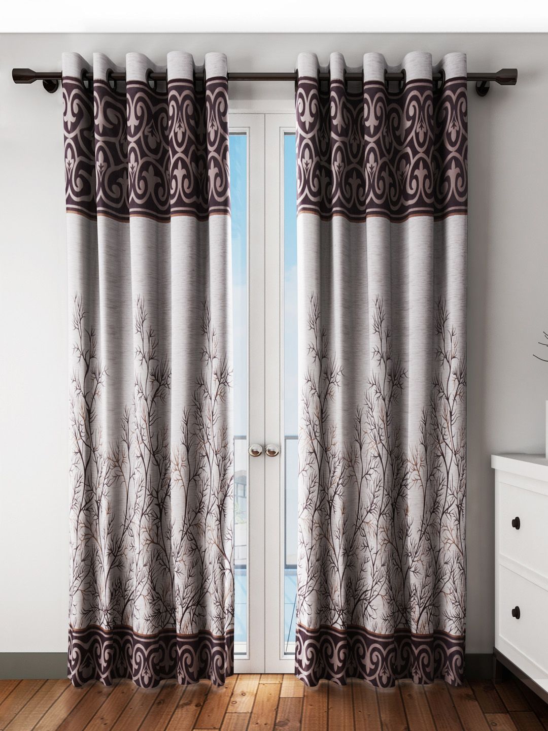 Home Sizzler Brown Set of 2 Printed Door Curtains Price in India