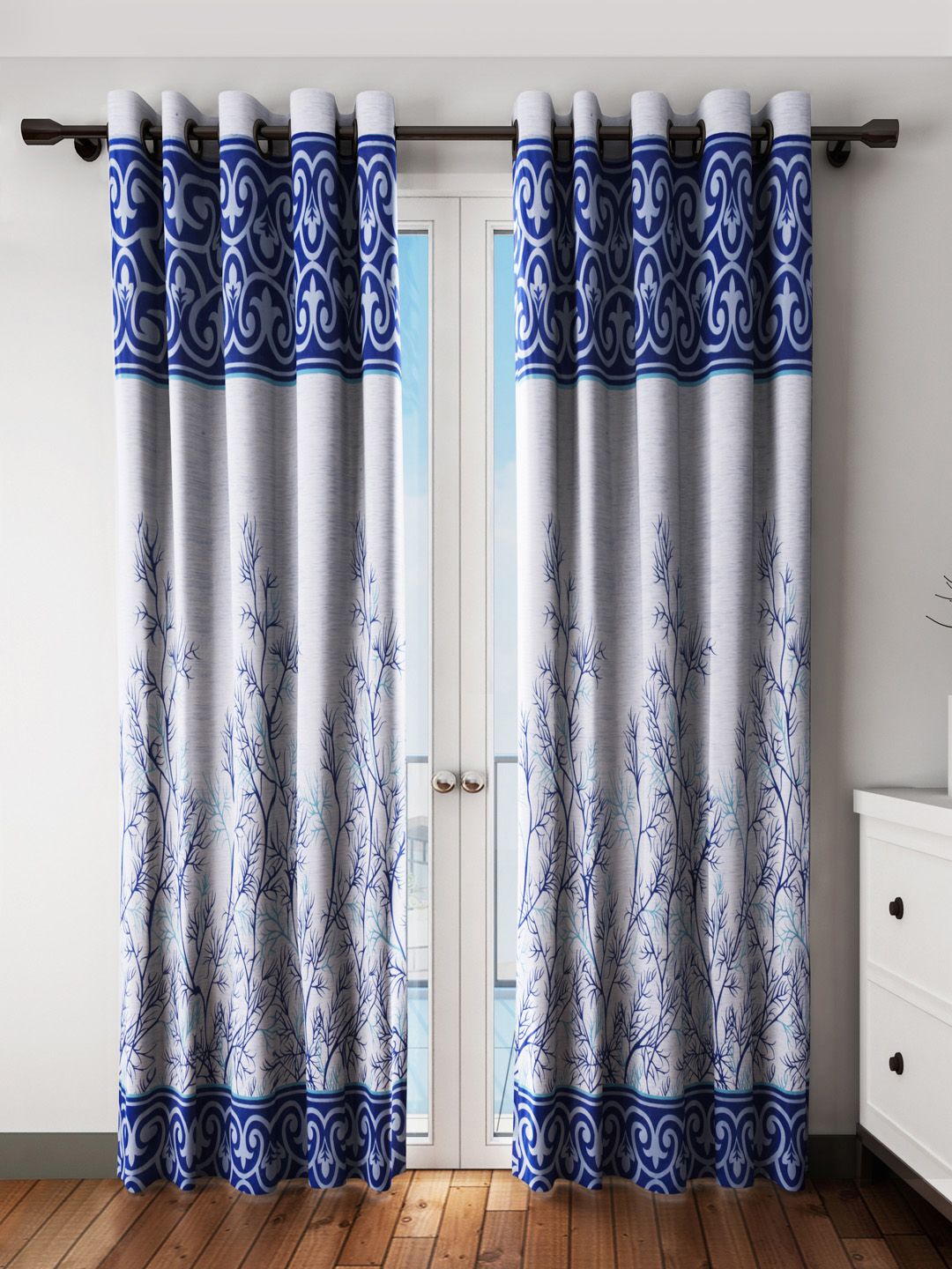 Home Sizzler Blue Set of 2 Printed Door Curtains Price in India