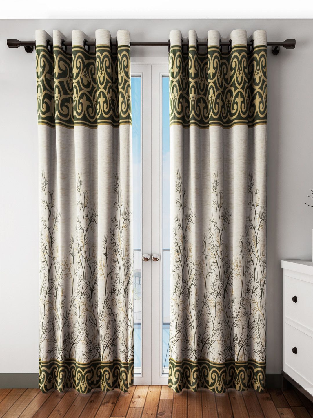 Home Sizzler Green Set of 2 Printed Door Curtains Price in India
