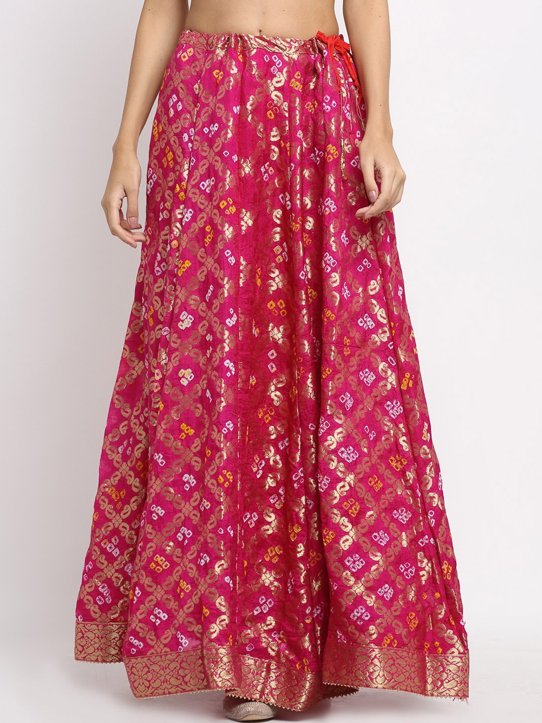 SOUNDARYA Women Pink Banarasi Silk Maxi Flared Skirt Price in India