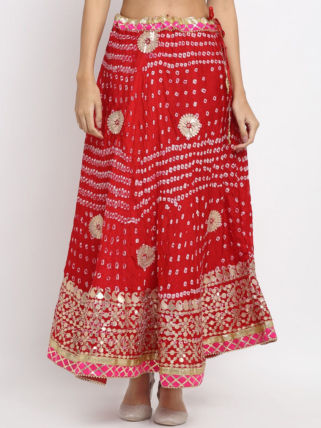 SOUNDARYA Women Red Printed Flared Maxi Skirts Price in India