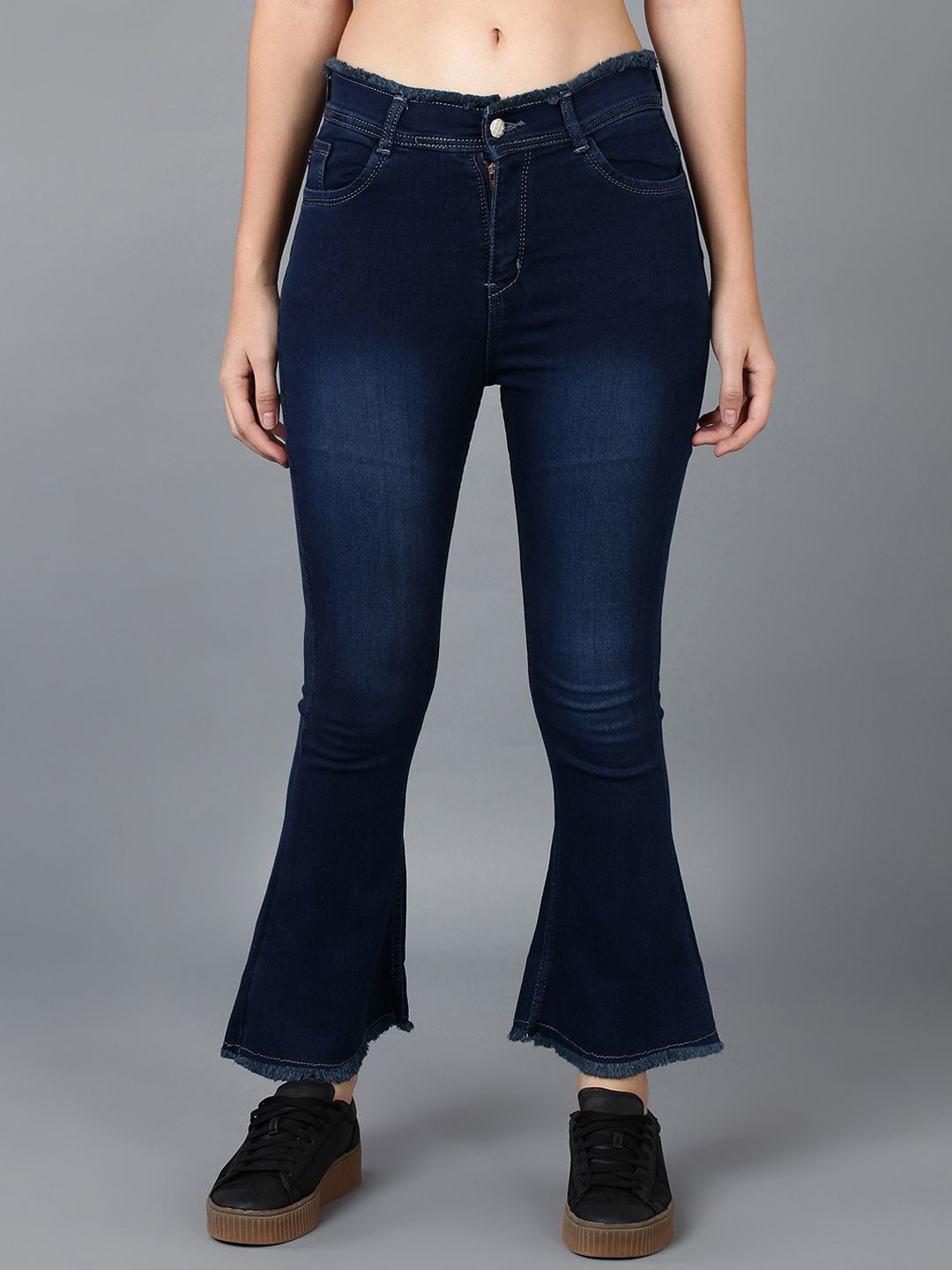 F2M Women Blue Flared High-Rise Light Fade Stretchable Jeans Price in India
