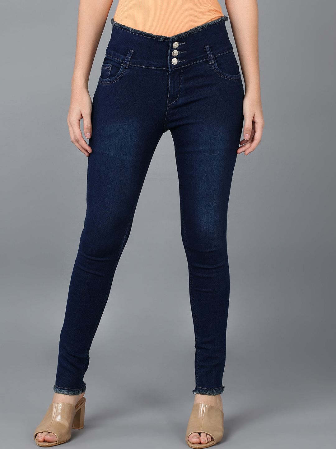 F2M Women Blue Slim Fit High-Rise Light Fade Stretchable Jeans Price in India