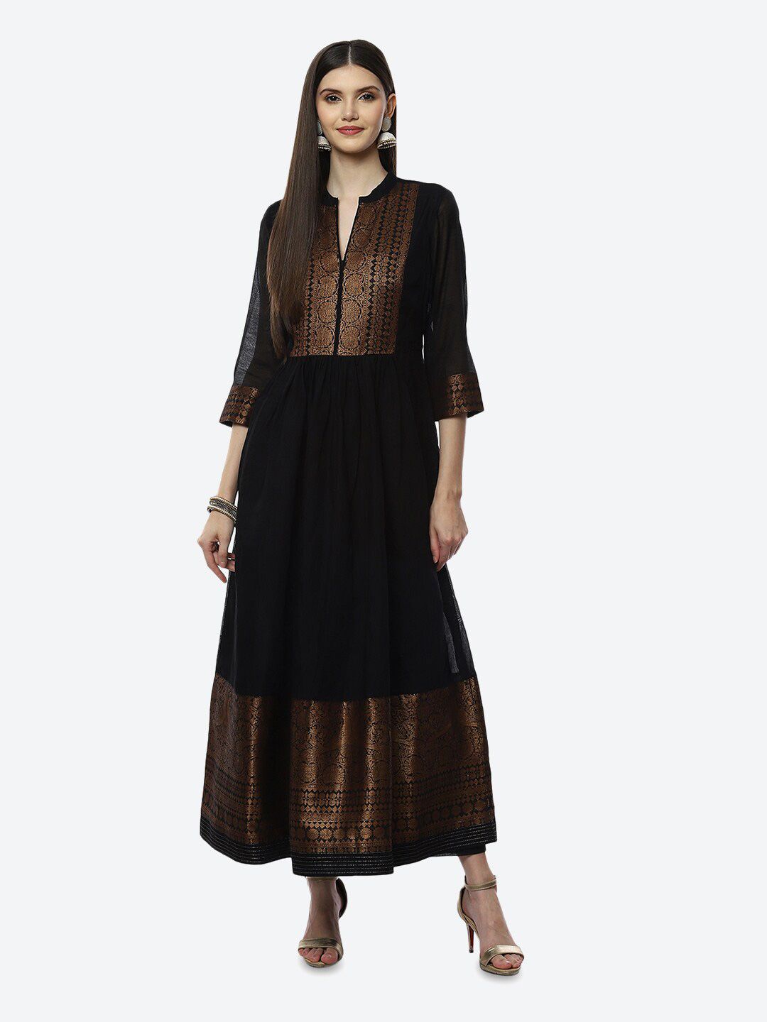 Biba Black Ethnic Motifs Maxi Dress Price in India