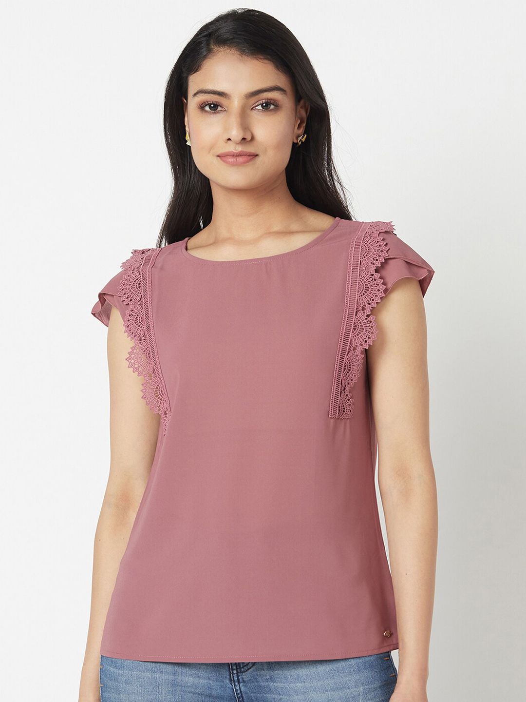 Miss Grace Women Pink Ruffles Short Sleeves Top Price in India