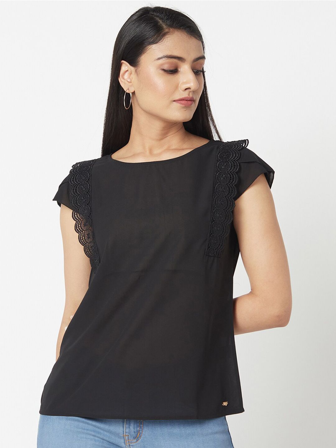 Miss Grace Women Black Lace Detail Top Price in India