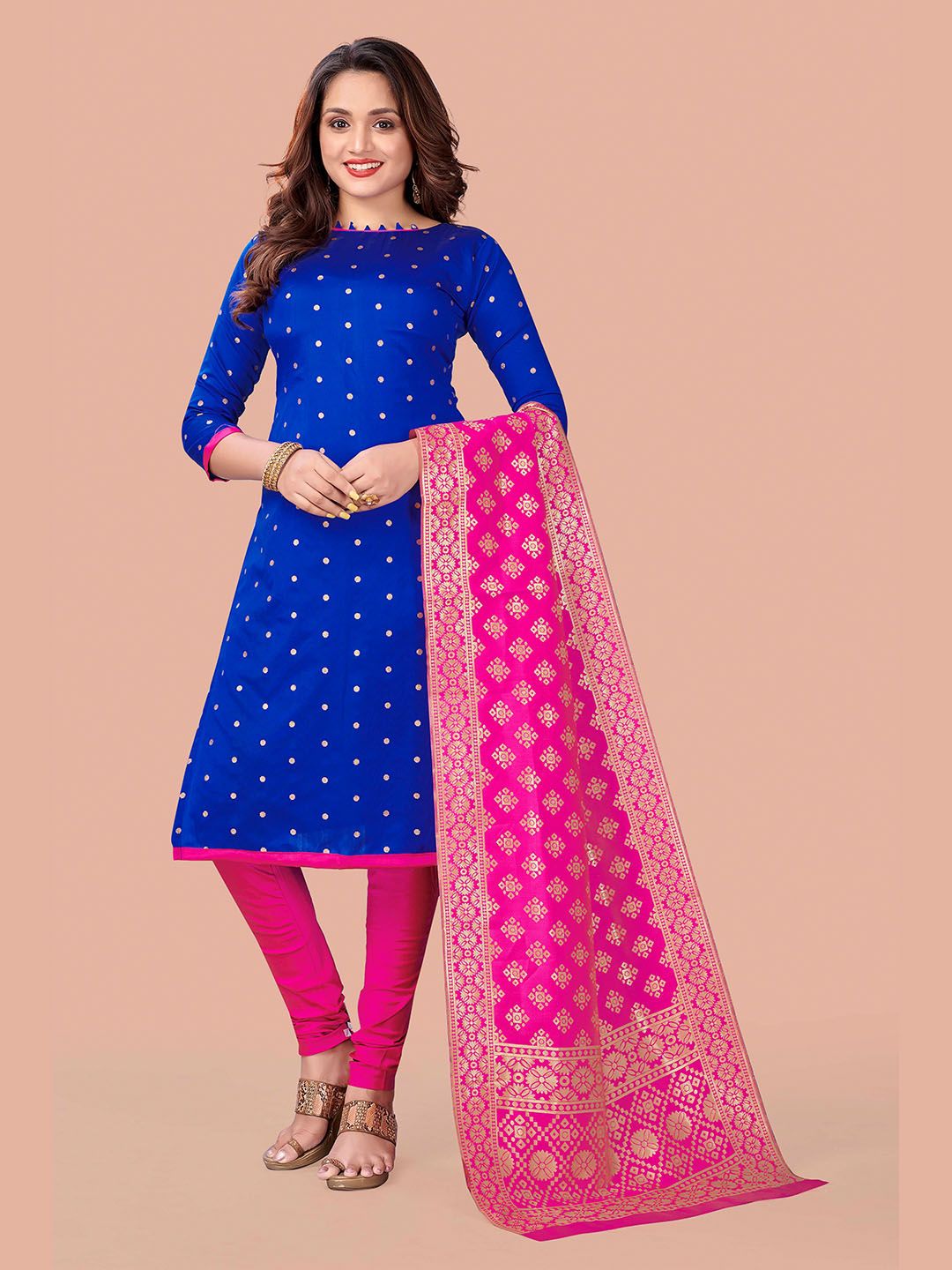 Fashion FRICKS Blue & Purple Unstitched Dress Material Price in India