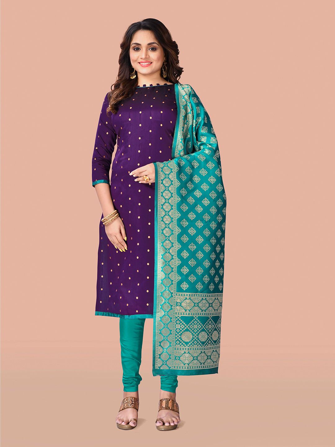 Fashion FRICKS Magenta & Green Printed Unstitched Dress Material Price in India