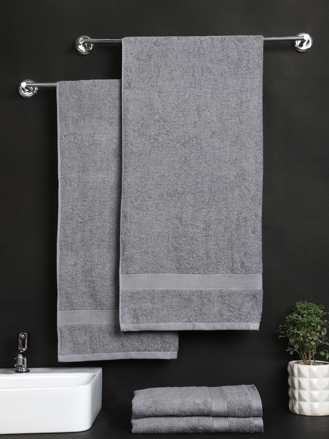 Raymond Home Set Of 4 Grey Solid 380 GSM Pure Cotton Towel Set Price in India