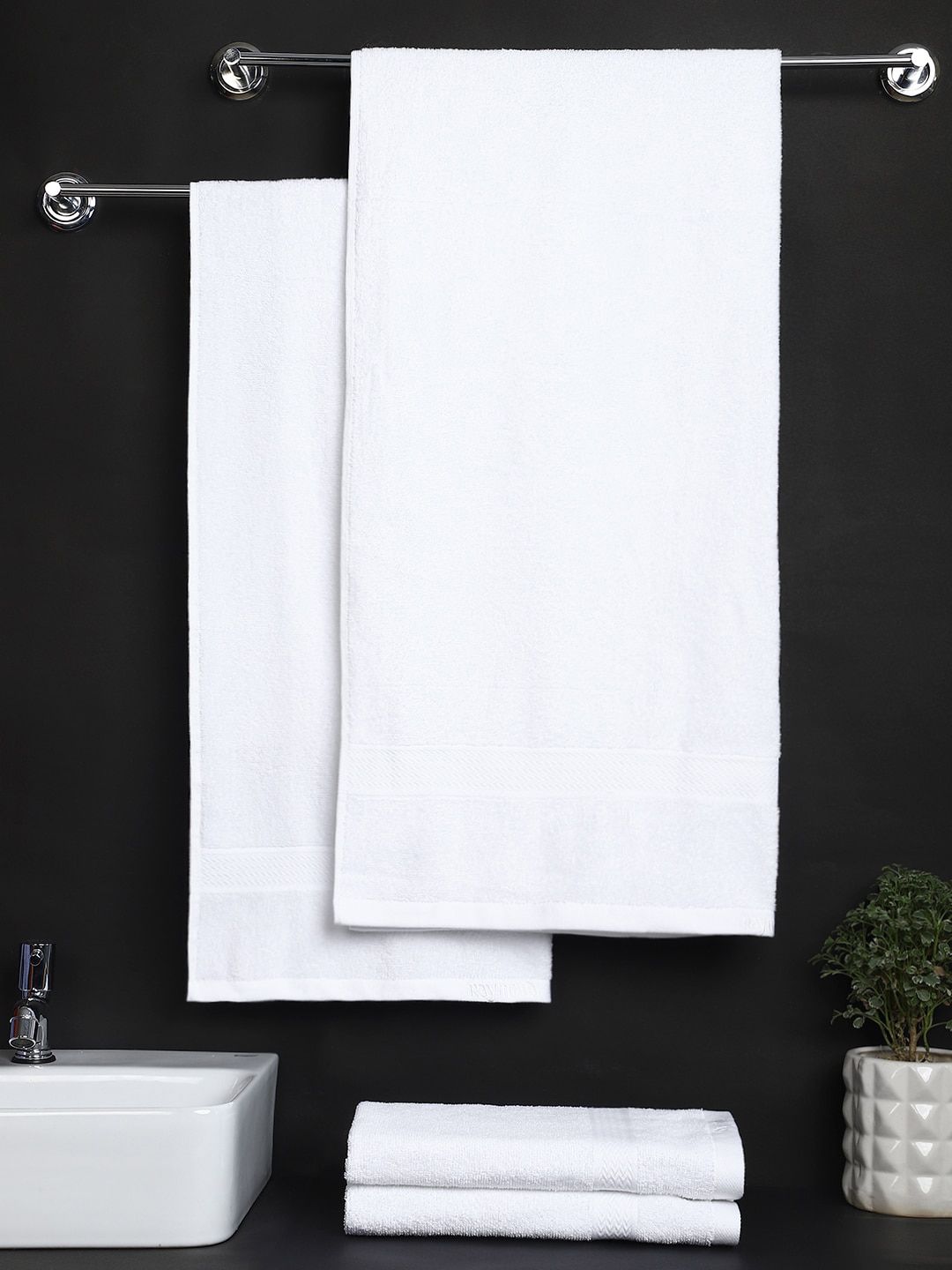 Raymond Home Set Of 4 White Solid 380 GSM Pure Cotton Towel Set Price in India