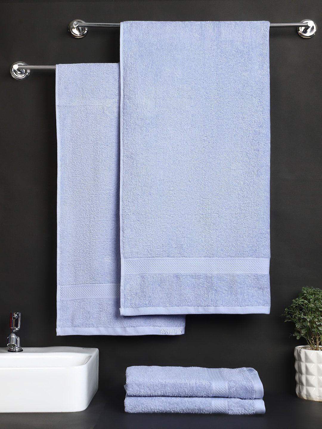 Raymond Home Set Of 4 Blue Solid 380 GSM Cotton Towel Set Price in India