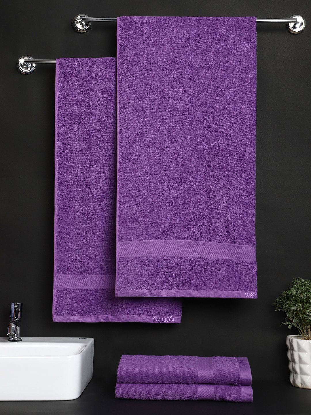 Raymond Home Cotton Purple Set Of 2 Bath Towel & 2 Hand Towel Price in India