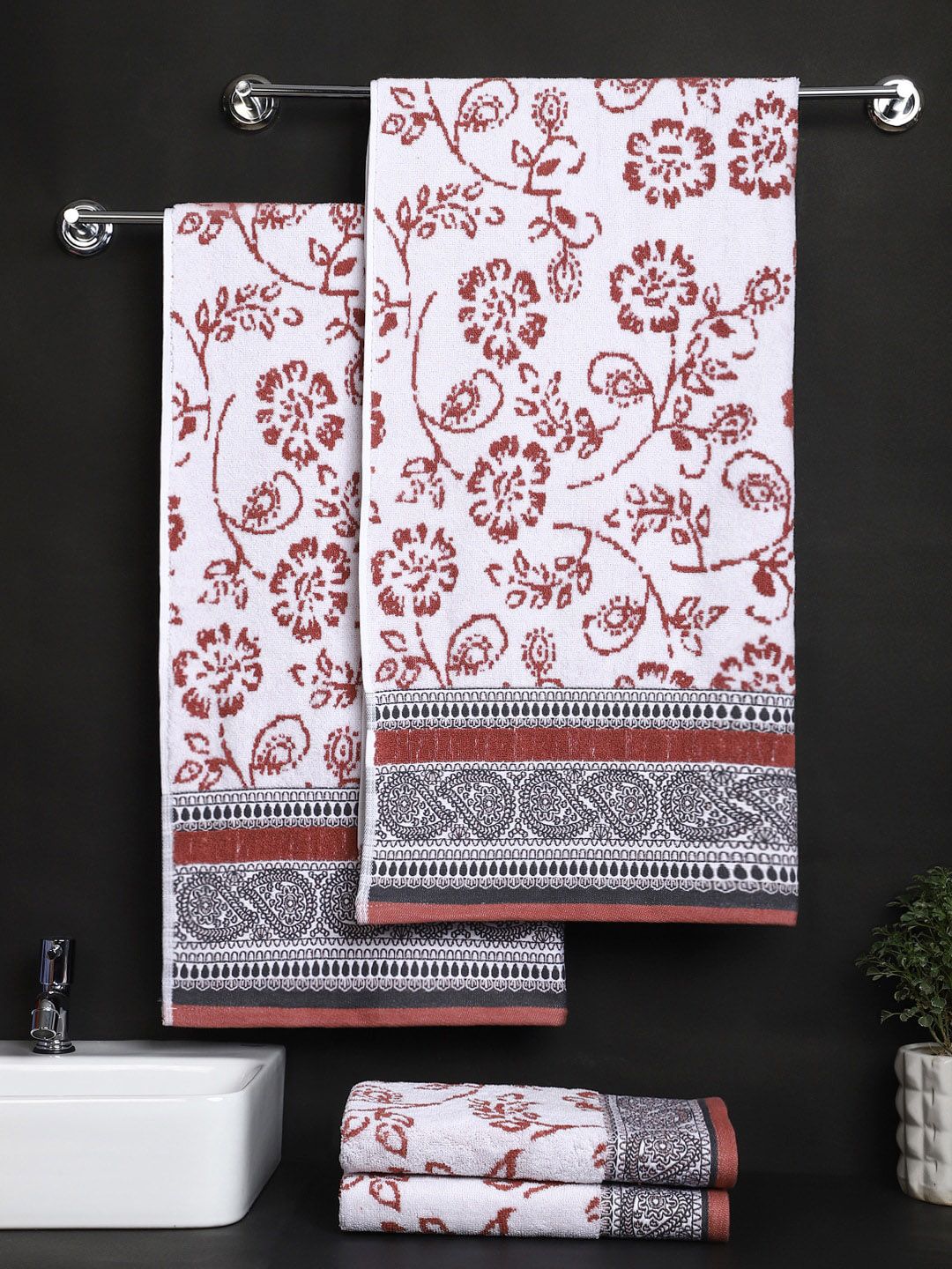 Raymond Home Pack Of 4 Printed 550 GSM Pure Cotton Towel Set Price in India