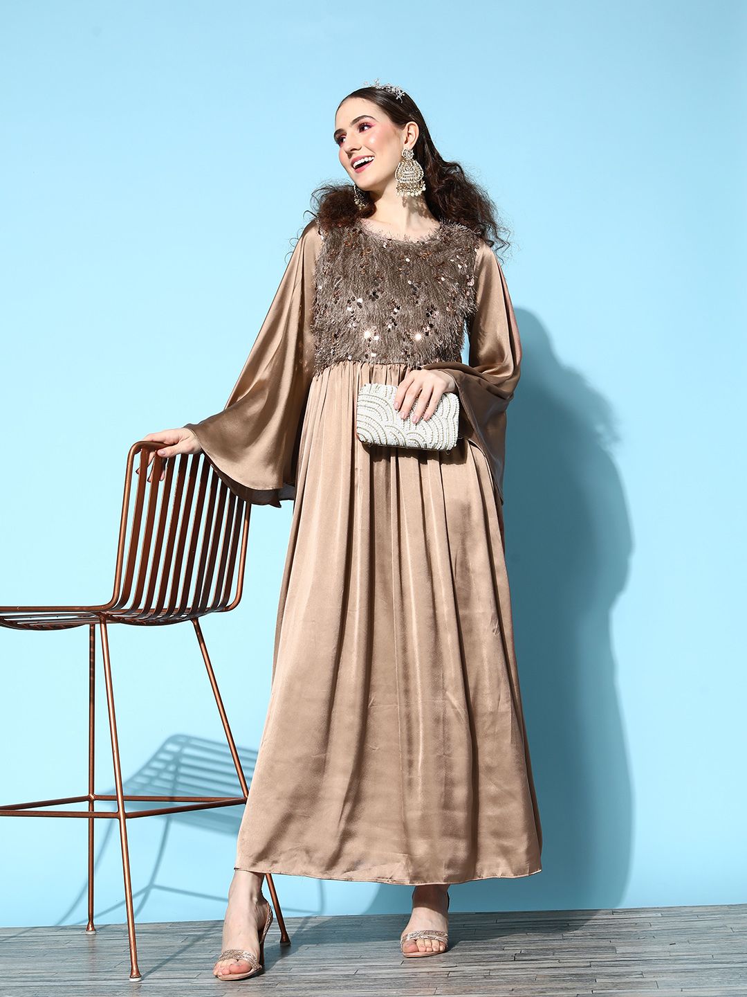 Tikhi Imli Women Beige Polyester Hyper Texture Ethnic Dress Price in India