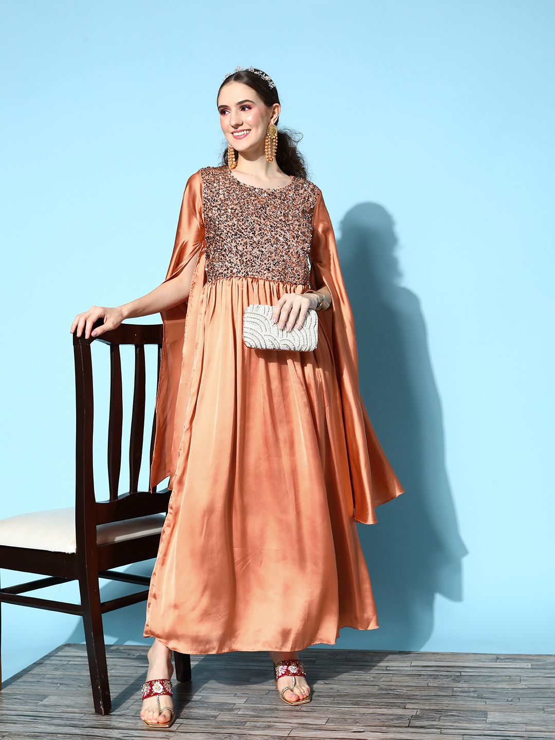 Tikhi Imli Women Chic Rust Polyester Hyper Texture Ethnic Dress Price in India