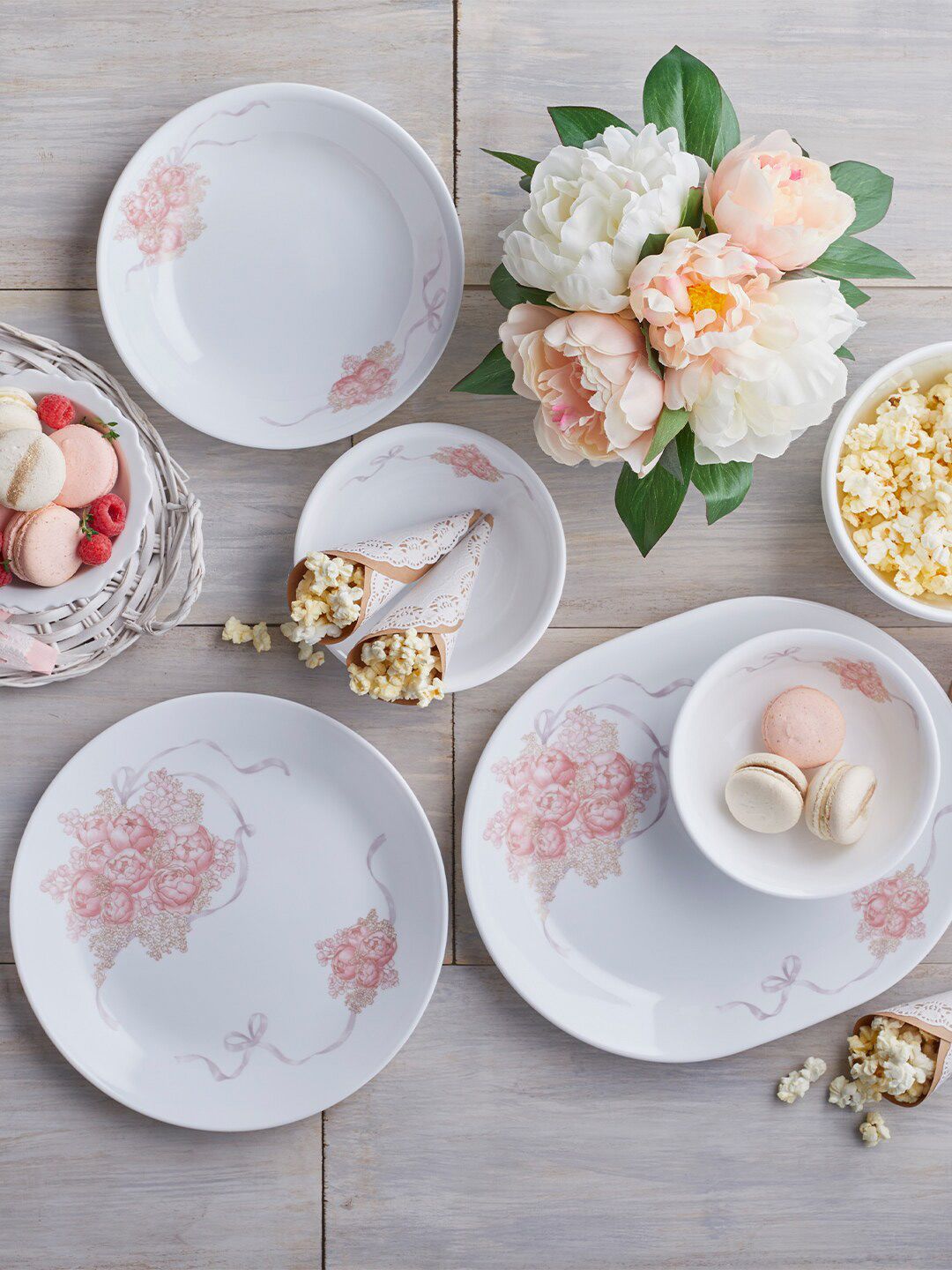Corelle White & 6 Pieces Floral Printed Matte Plates Price in India