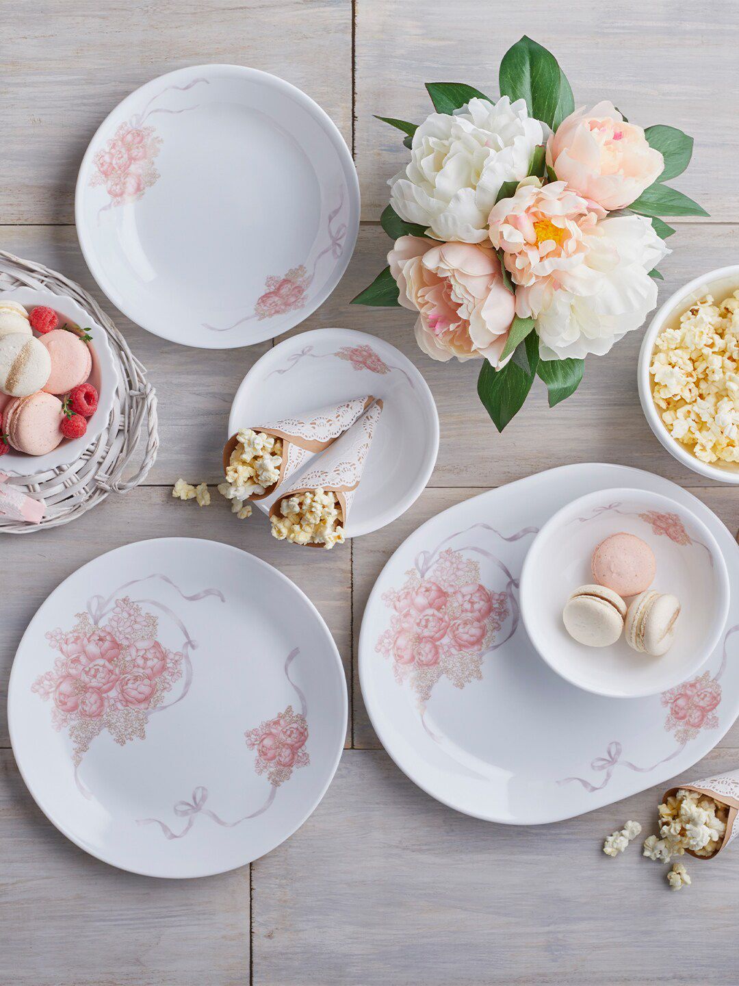 Corelle White & Pink Pack Of 6  Floral Printed Glossy Plates Price in India