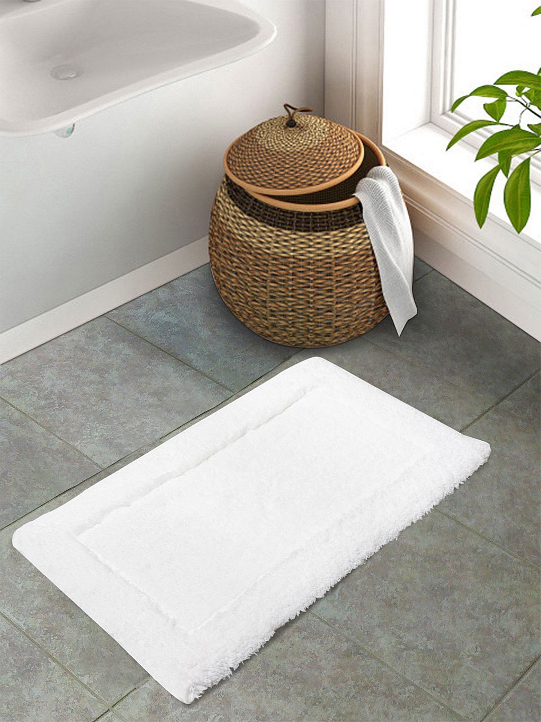 SPACES White Solid 2000 GSM Pure Cotton Bath Rugs Price in India