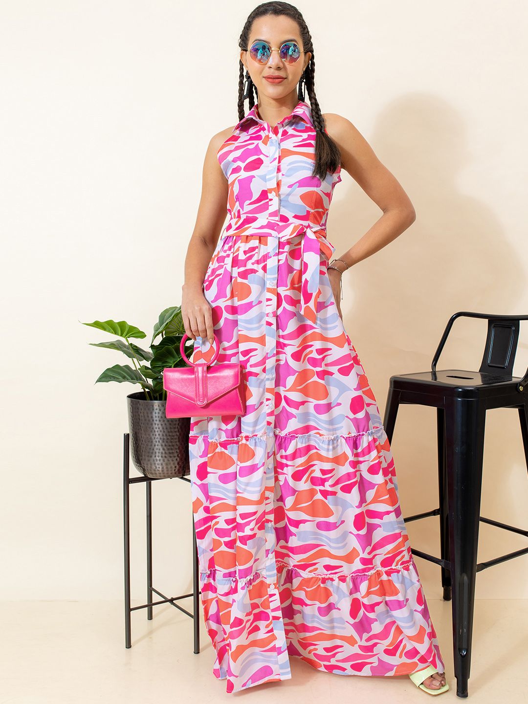 Stylecast X Hersheinbox Shirt Styled Tiered Maxi Dress Price in India