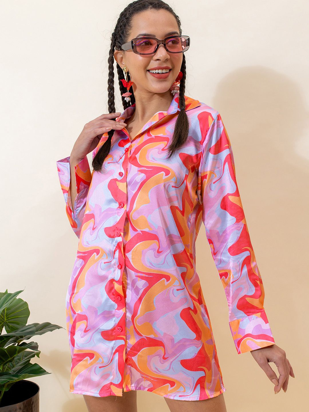 Stylecast X Hersheinbox Printed Satin Shirt Mini Dress Price in India