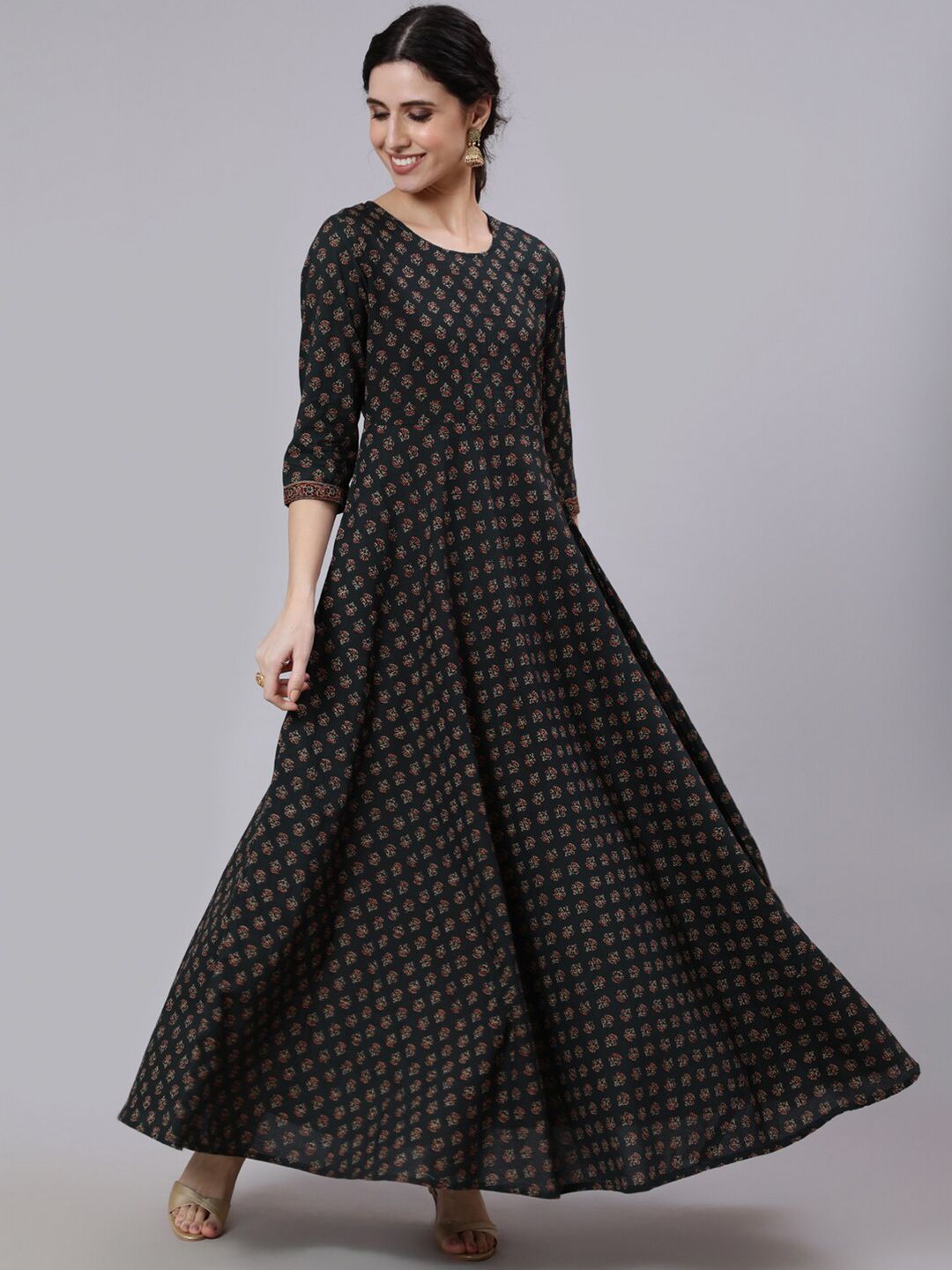 Nayo Green Ethnic Motifs Ethnic Maxi Dress Price in India