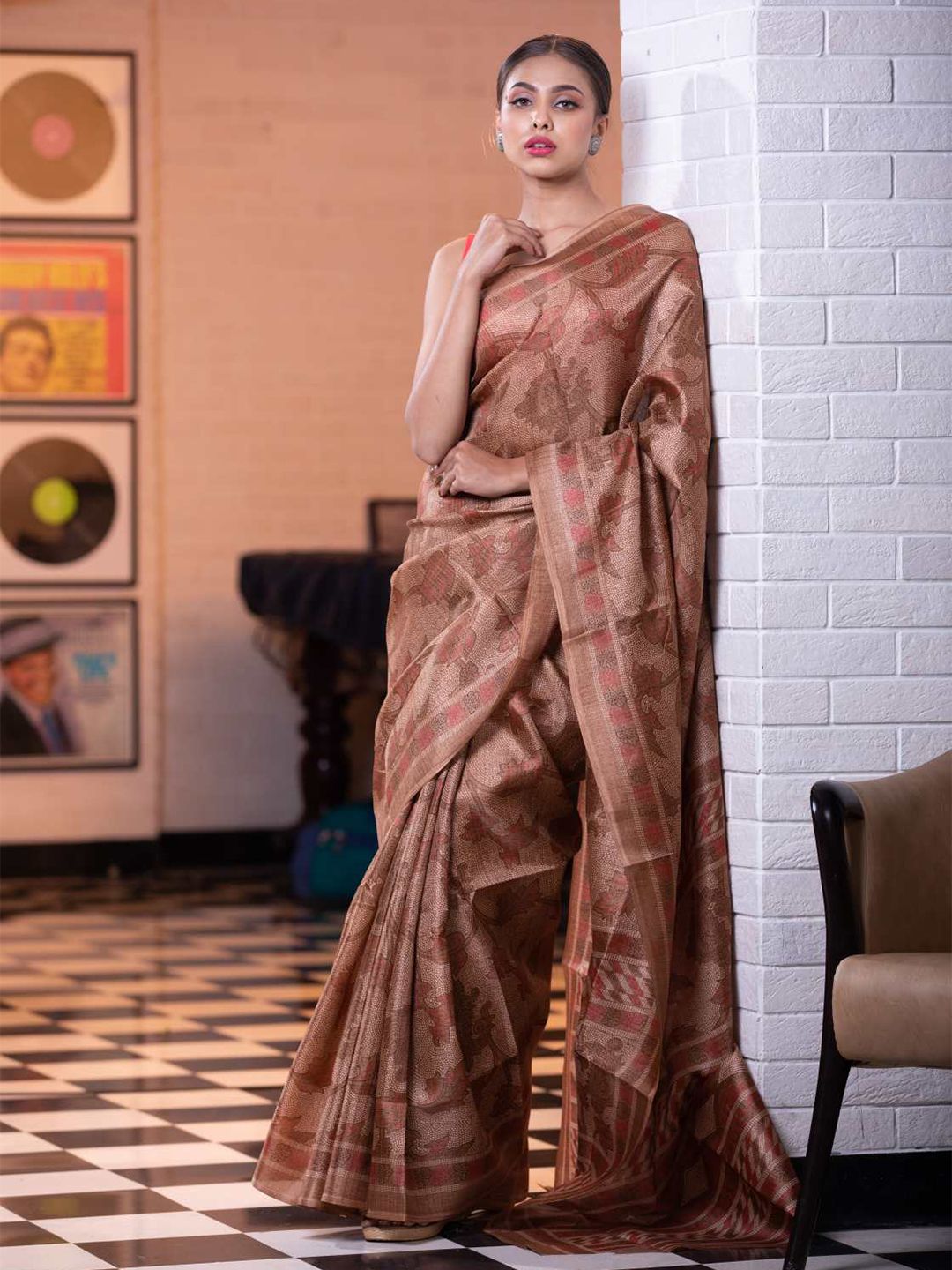 KARAGIRI Brown Silk Blend Saree Price in India