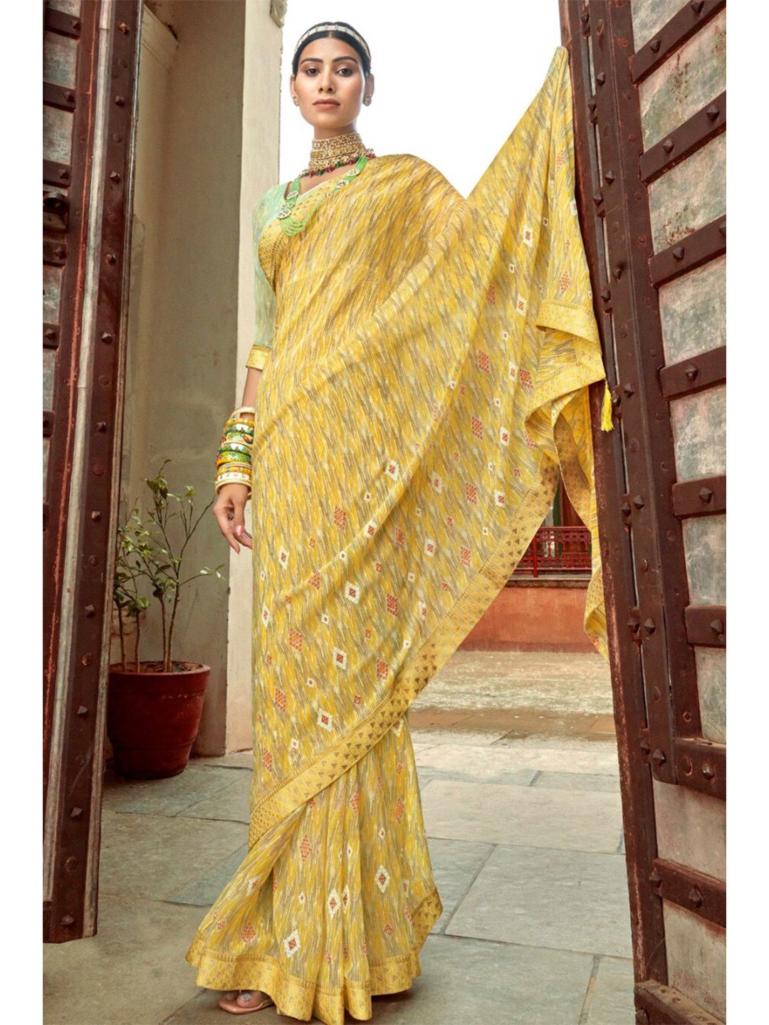 KARAGIRI Yellow & Off White Saree Price in India