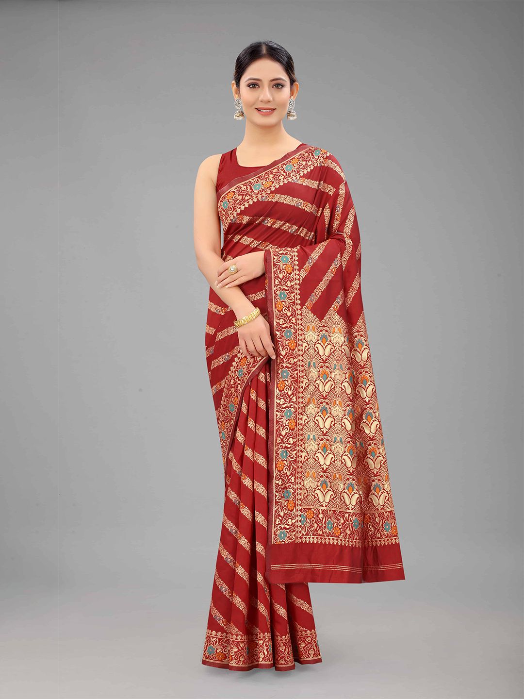 Silk Land Red & Gold-Toned Woven Design Zari Silk Blend Banarasi ...