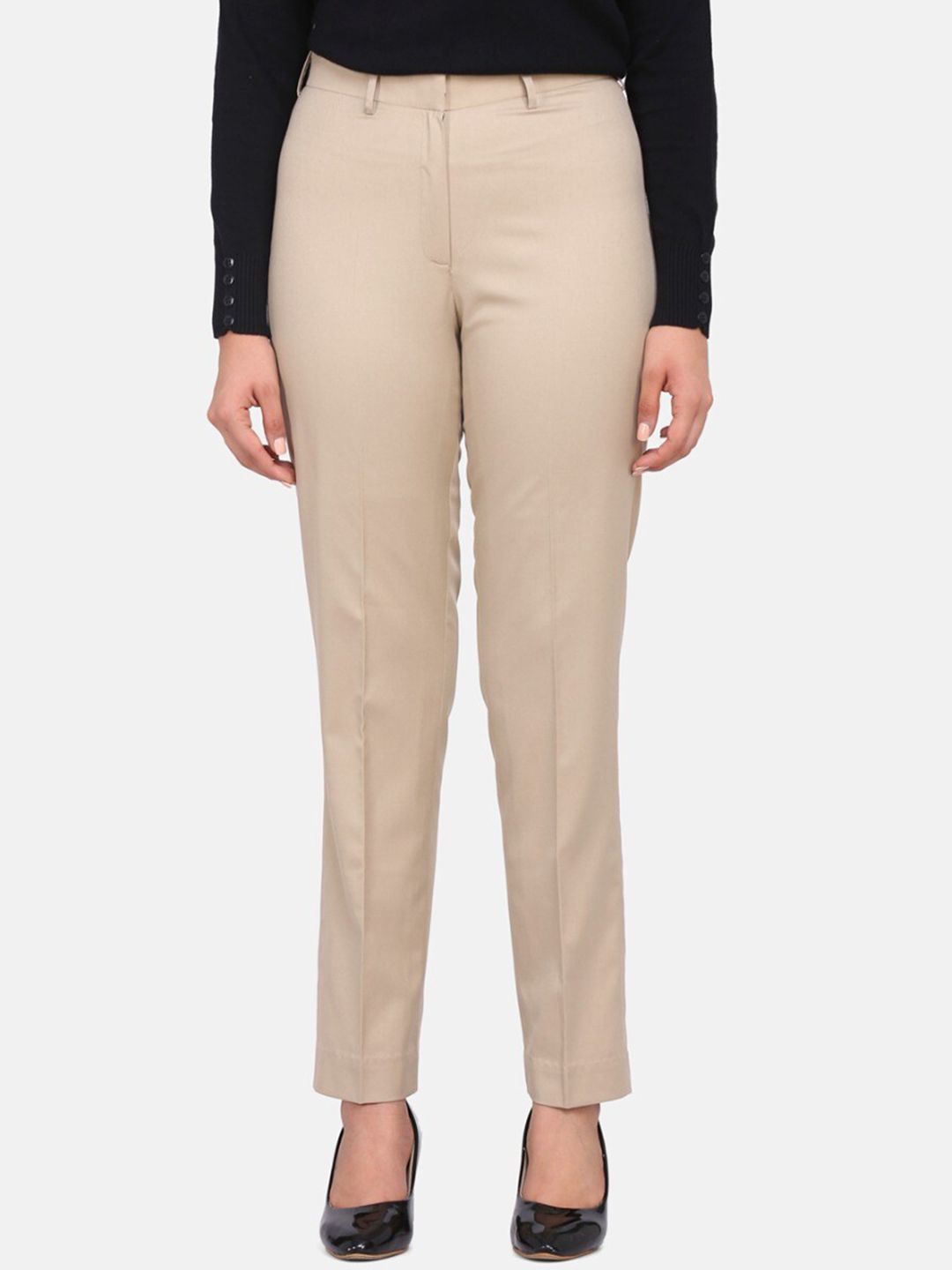 PowerSutra Women Beige Smart  Regular Fit Formal Trousers Price in India