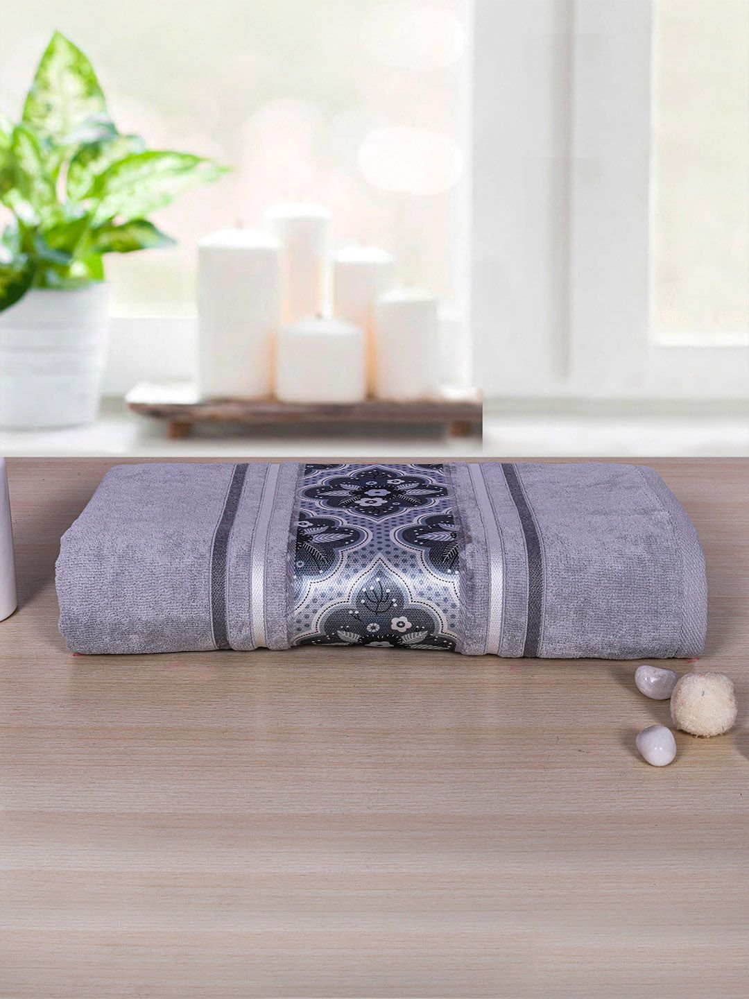 RANGOLI Grey Solid 450 GSM Pure Cotton Bath Towel Price in India