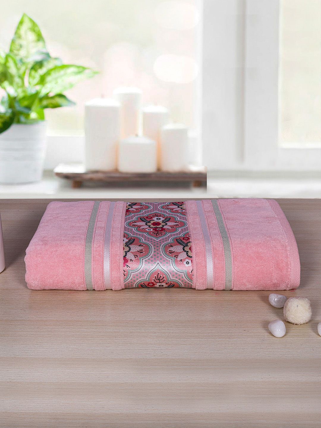 RANGOLI Peach Solid 450 GSM Pure Cotton Bath Towels Price in India