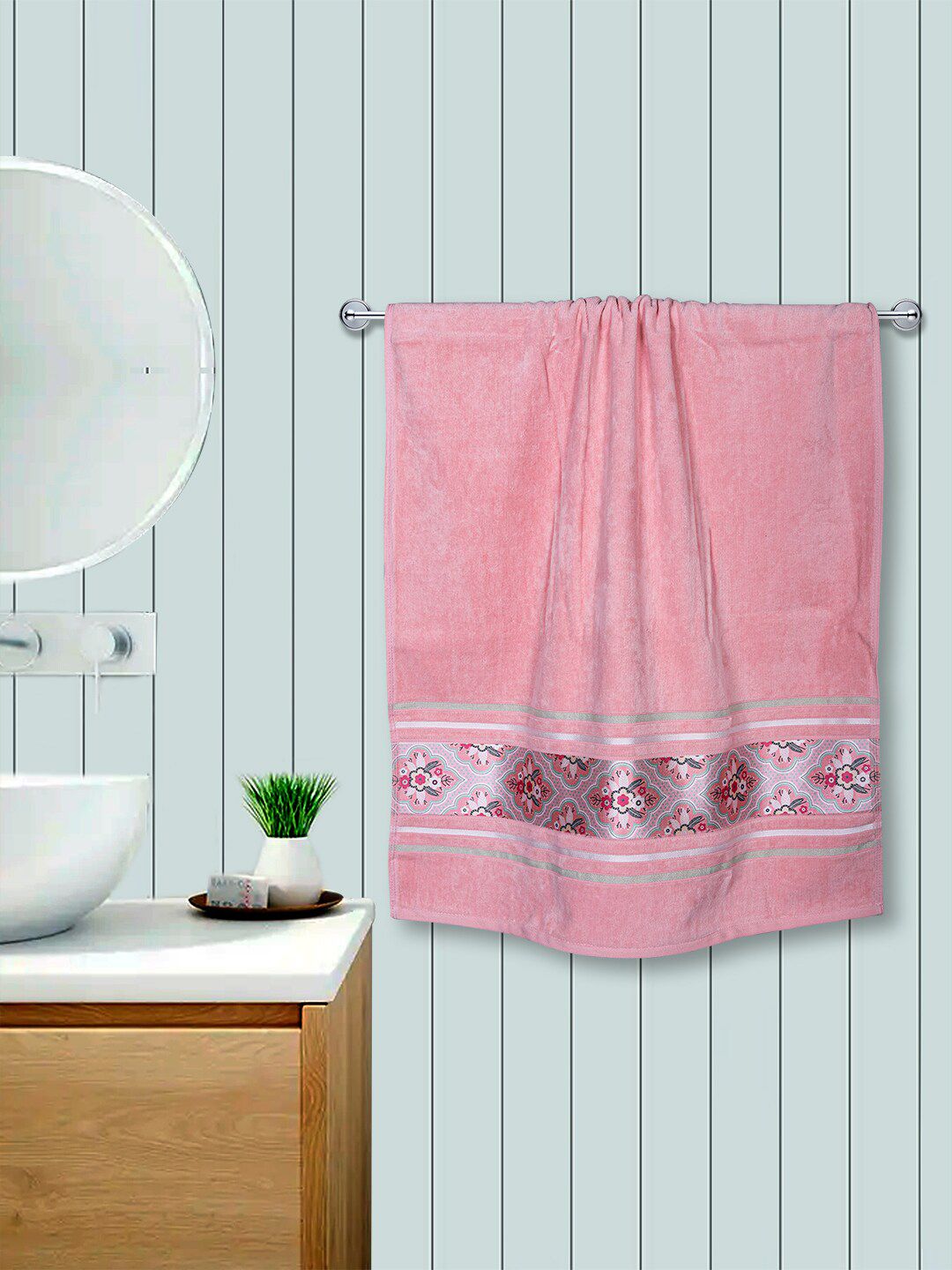 RANGOLI Set Of 2 Peach Coloured Solid 450 GSM Cotton Bath Towel Price in India