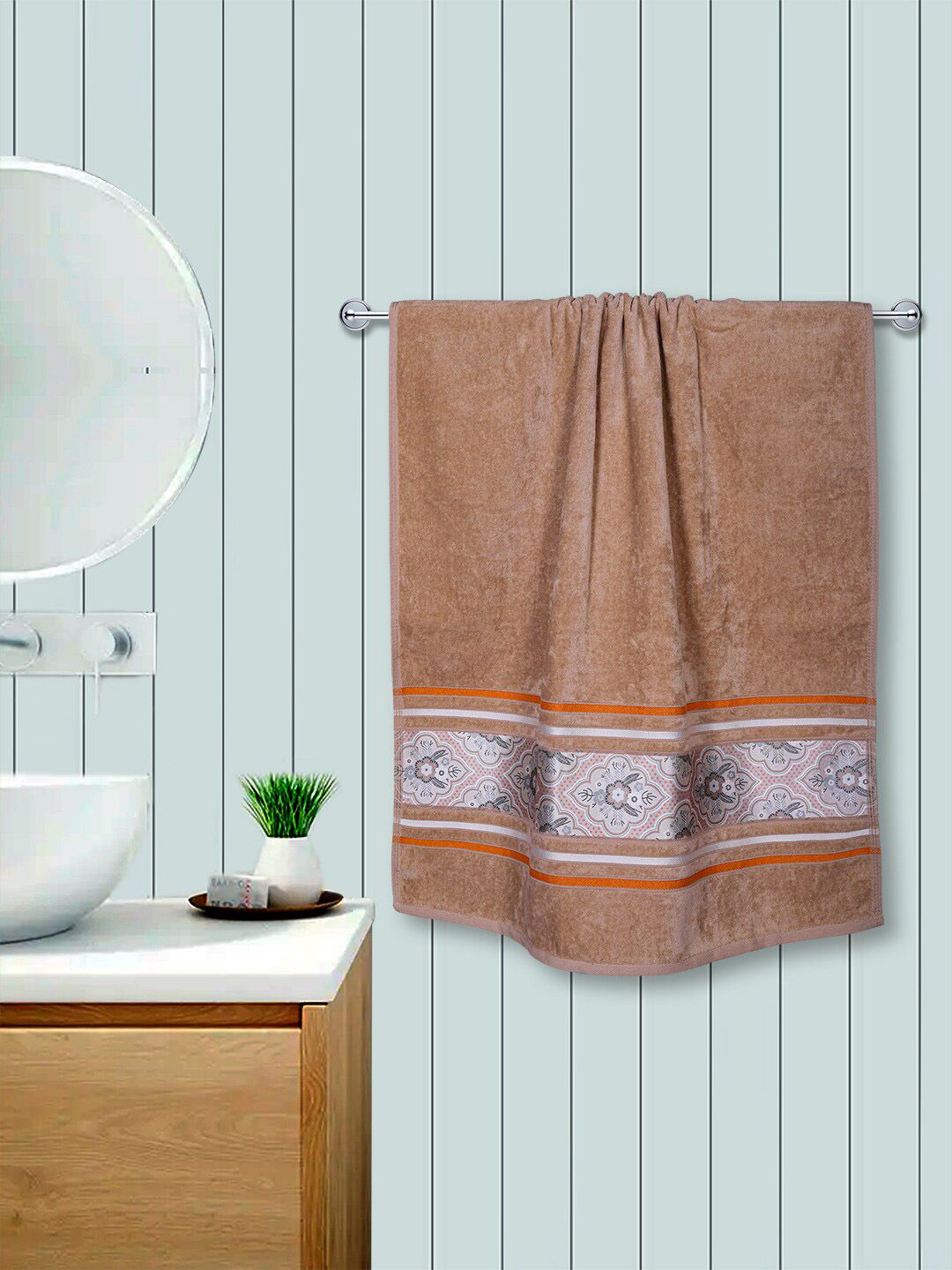 RANGOLI Pack Of 3 Beige Solid 450 GSM Cotton Towel Set Price in India