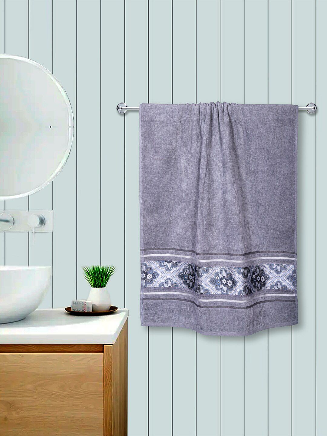 RANGOLI Set Of 2 Grey Solid 450 GSM Cotton Hand Towel Price in India