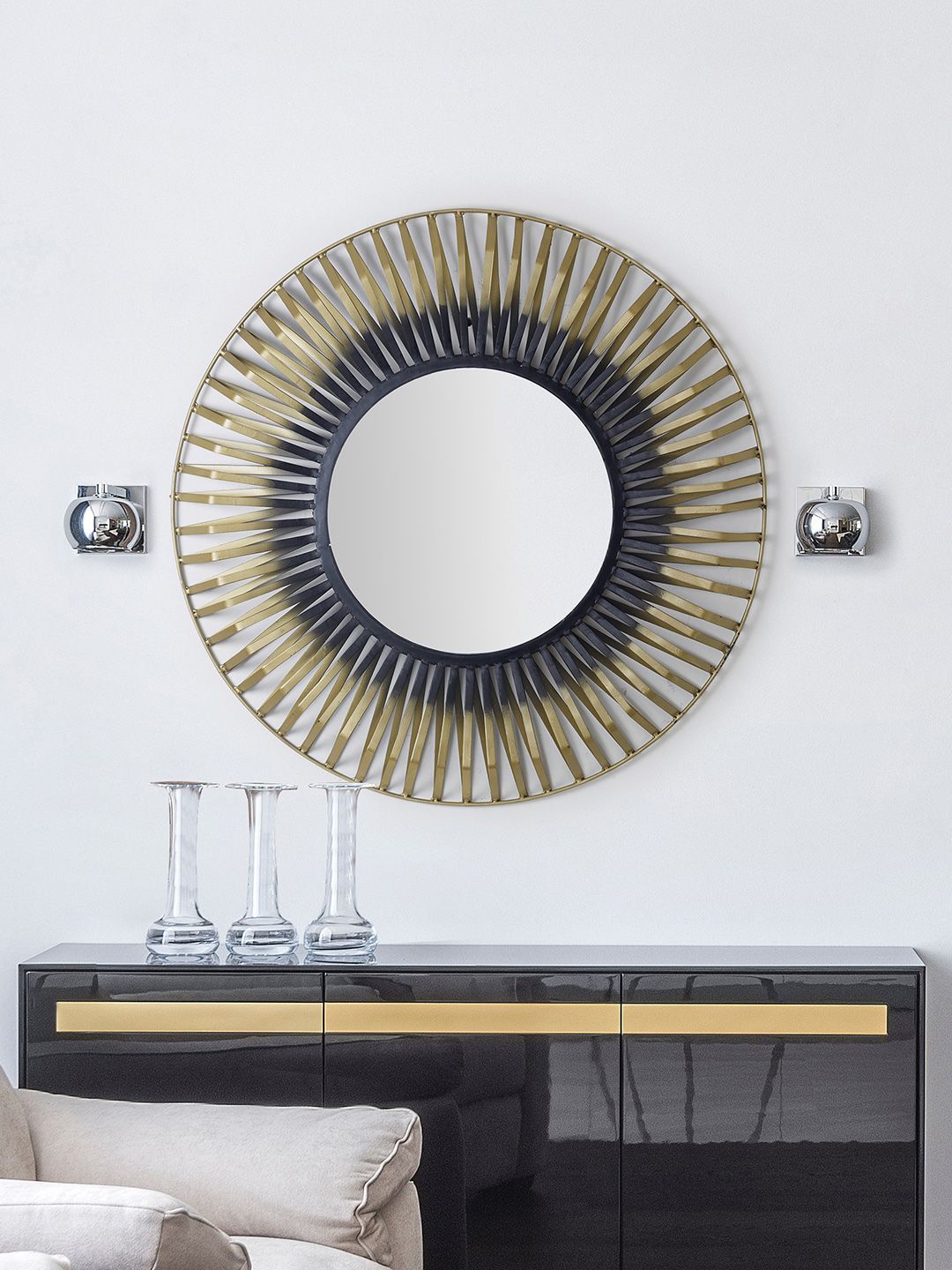 HomeTown Black & Gold-Toned Solid Iron Sunrays Mirrors Price in India