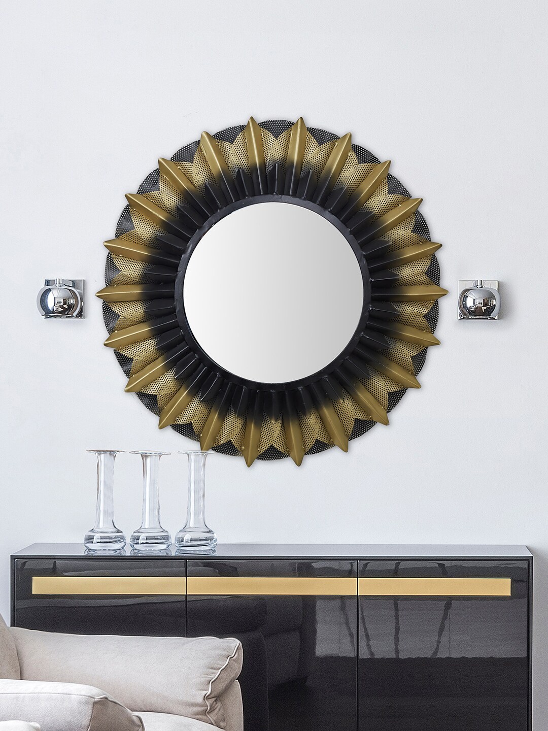 HomeTown Gold-Toned & Black Gothic Patterned Wall Mirrors Price in India