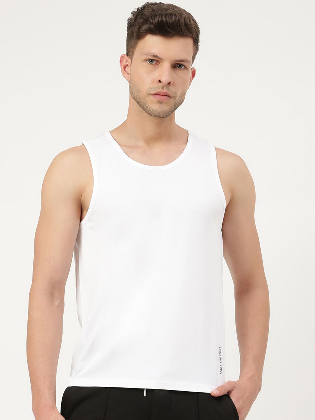FREECULTR Men White Solid Bamboo Cotton Innerwear Gym Vests