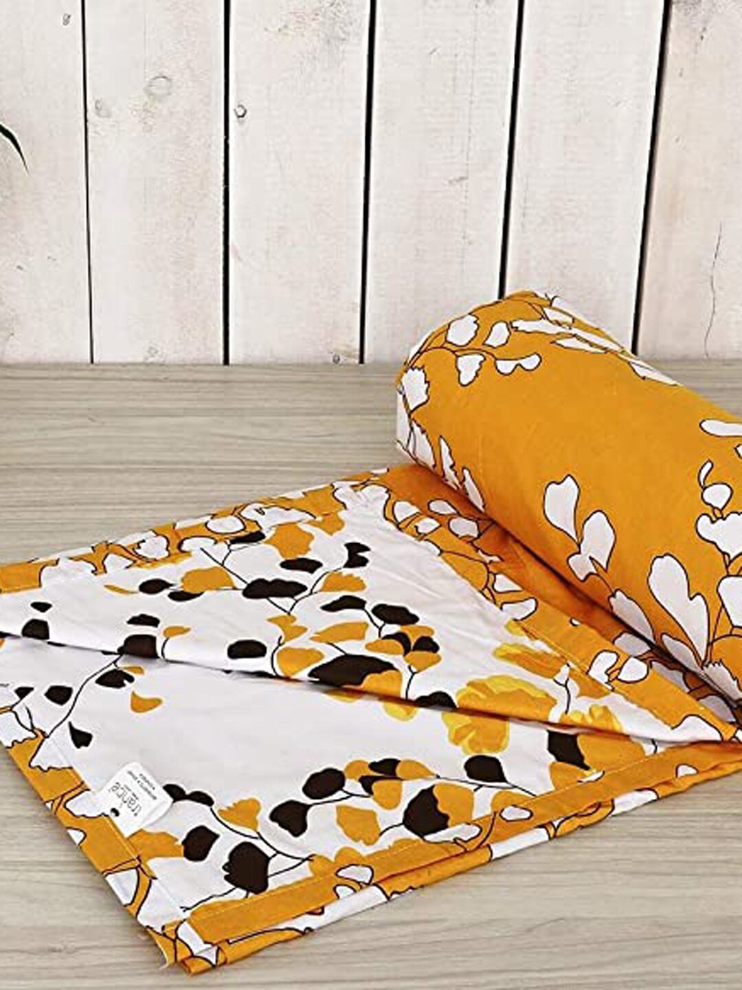 Trance Home Linen Yellow & Off White Floral AC Room 210 GSM Single Bed Dohar Price in India