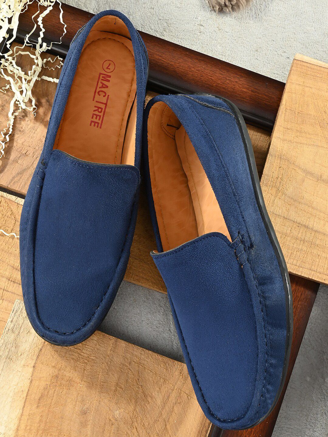 Mactree Men Blue Solid Suede Loafers