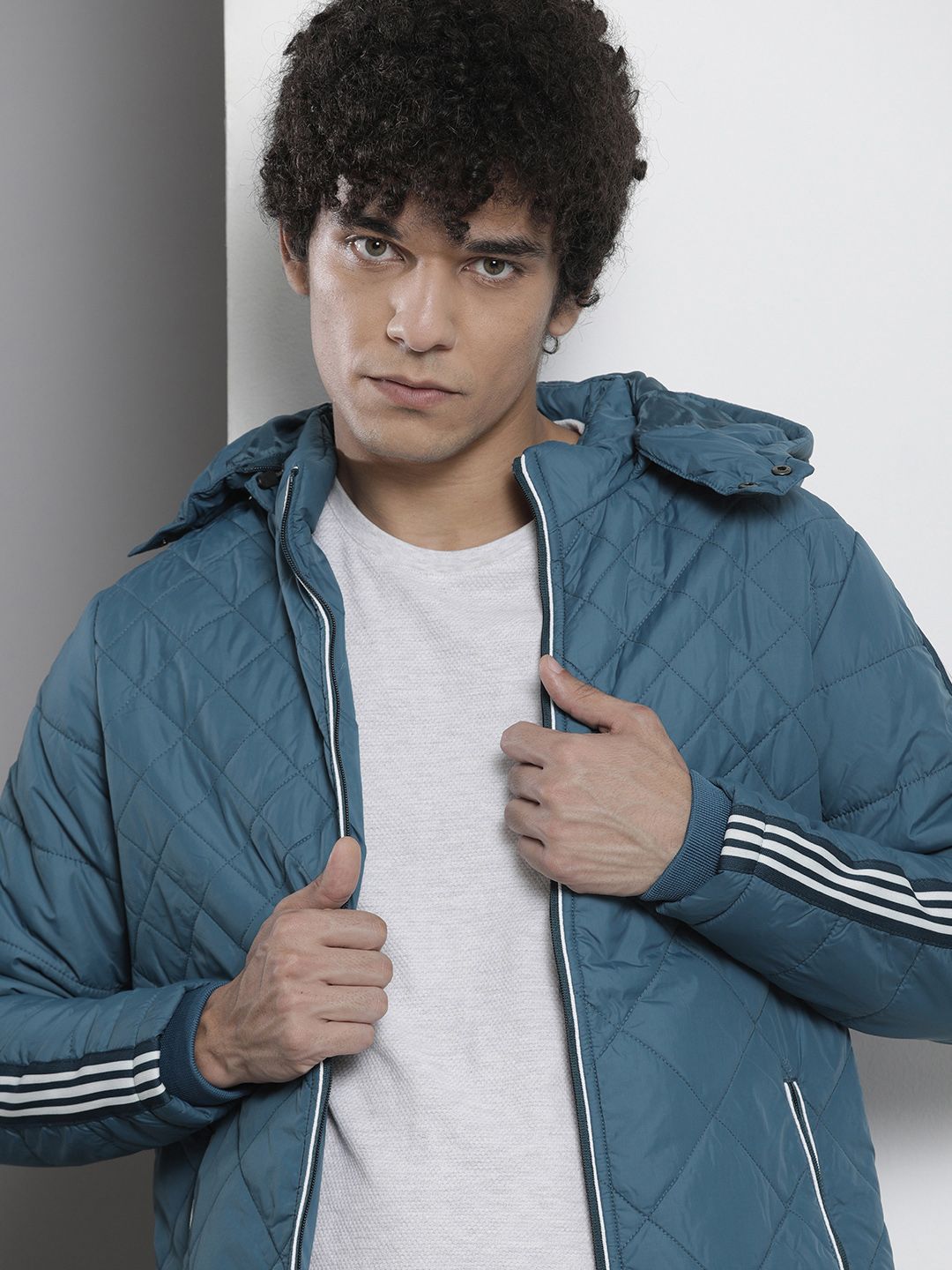 The Indian Garage Co Men Blue Solid Quilted Jacket