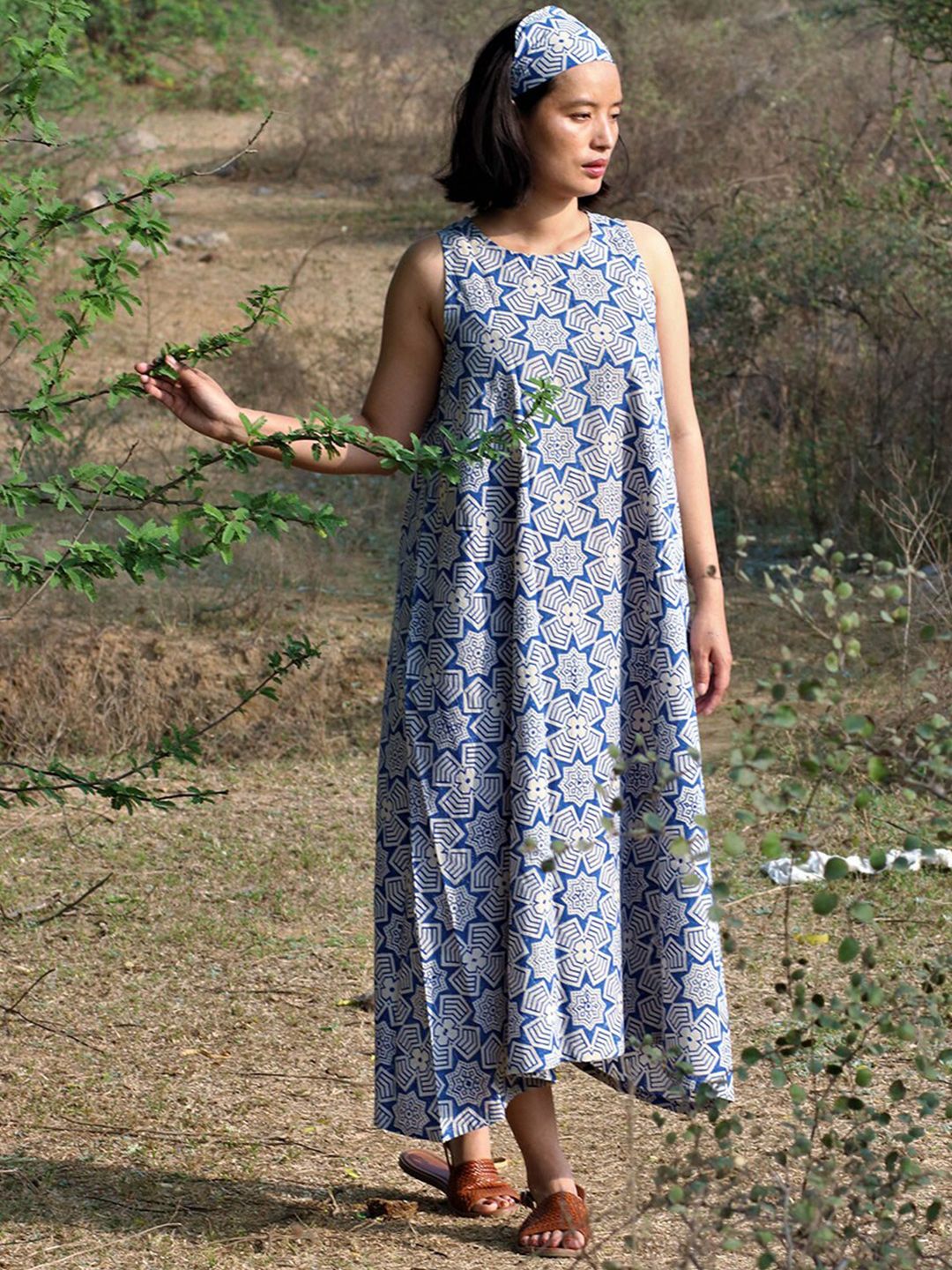 Chidiyaa Women Blue Printed Maxi Dress Price in India