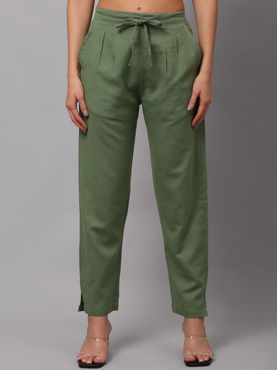 NEUDIS Women Olive Green Pleated Trousers Price in India