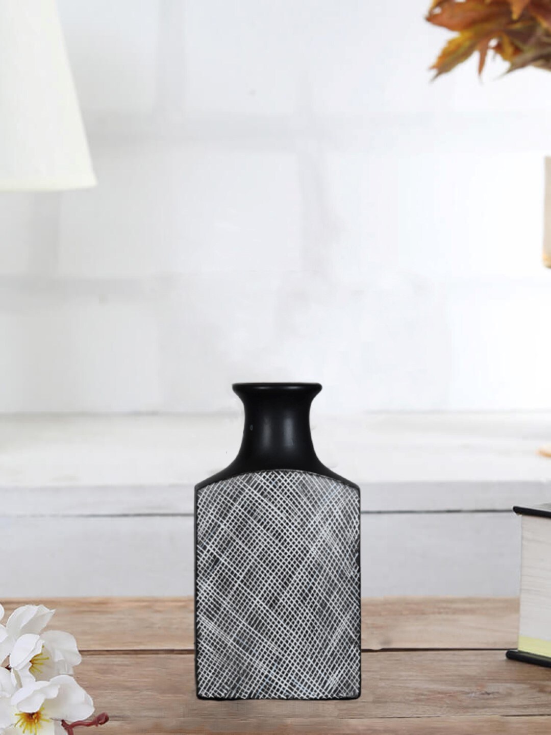 OddCroft Black & White Painted Canteen-Shaped Vase Price in India