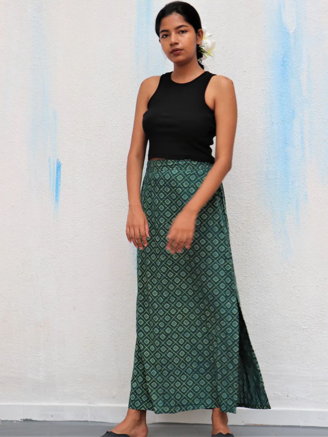 Chidiyaa Women Green Printed Pure Cotton A-Line Skirts Price in India