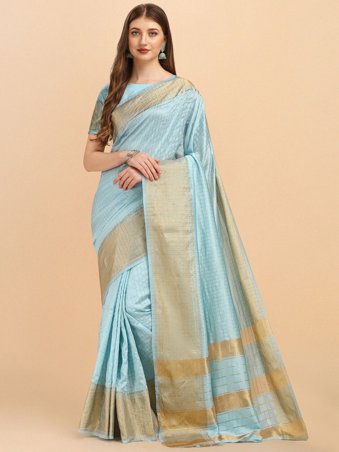 Jinax Teal & Gold-Toned Woven Design Zari Pure Silk Banarasi Saree Price in India