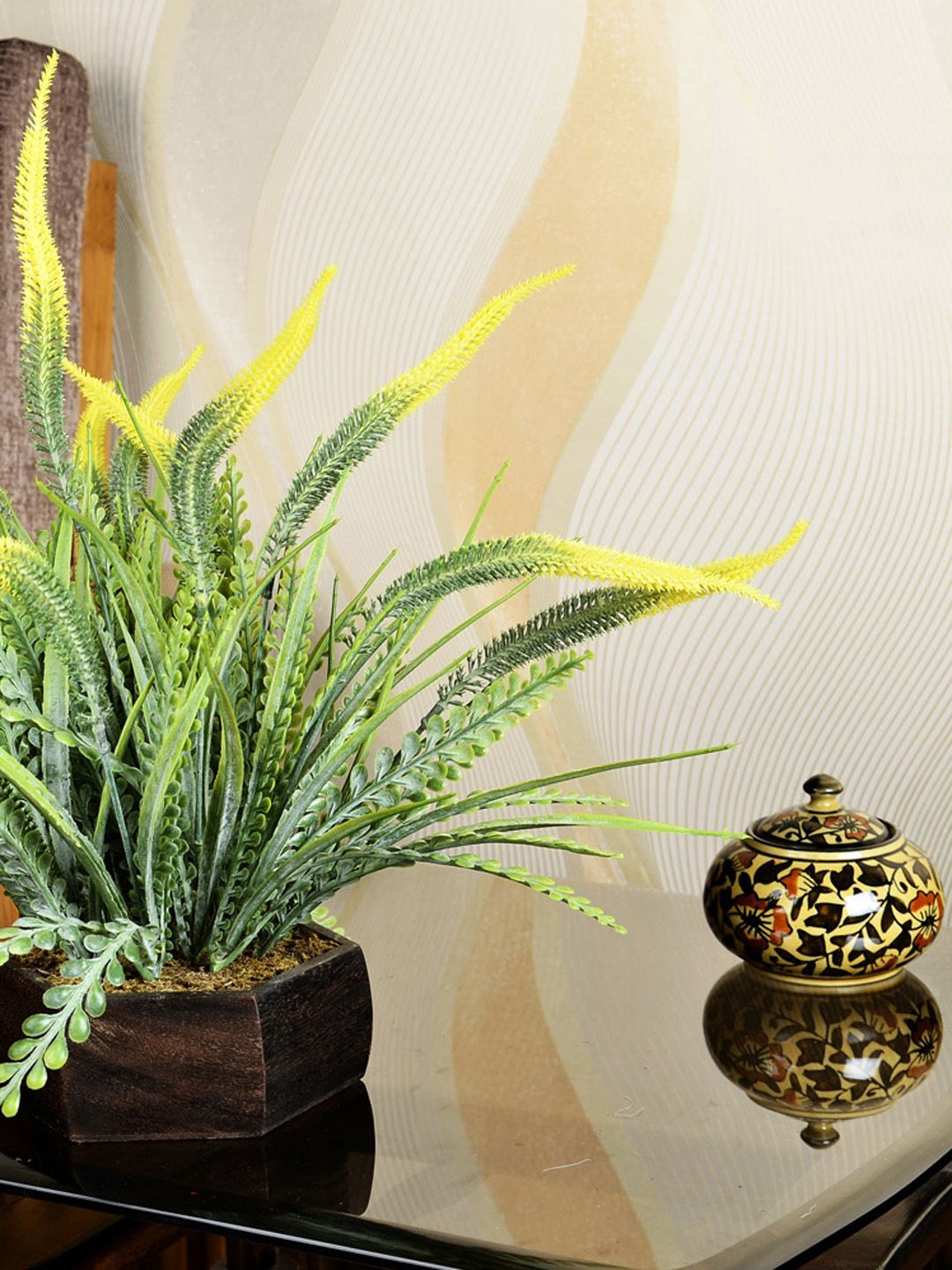 fancy mart Yellow Artificial Fern Grass Plant with Pot Price in India