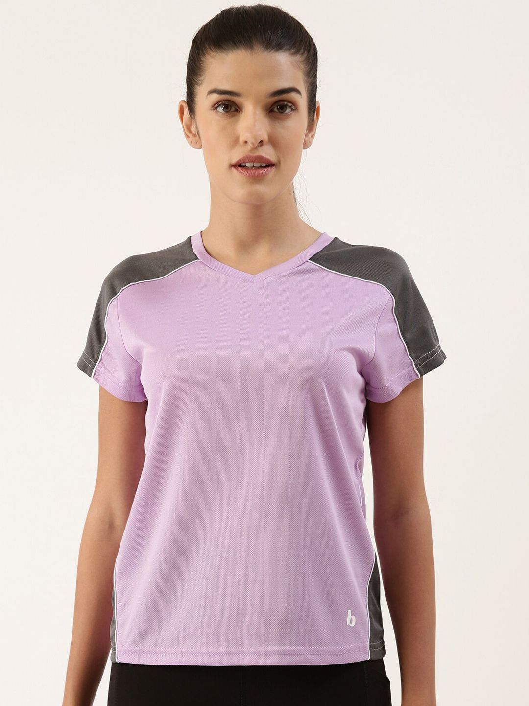 Bannos Swagger Women Purple V-Neck Anti Static Loose T-shirt Price in India