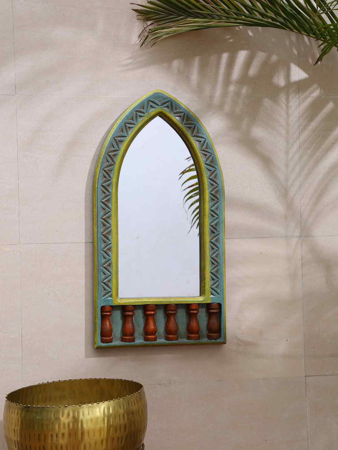 Amoliconcepts Rustic Green Handcrafted Wooden Mirror Price in India