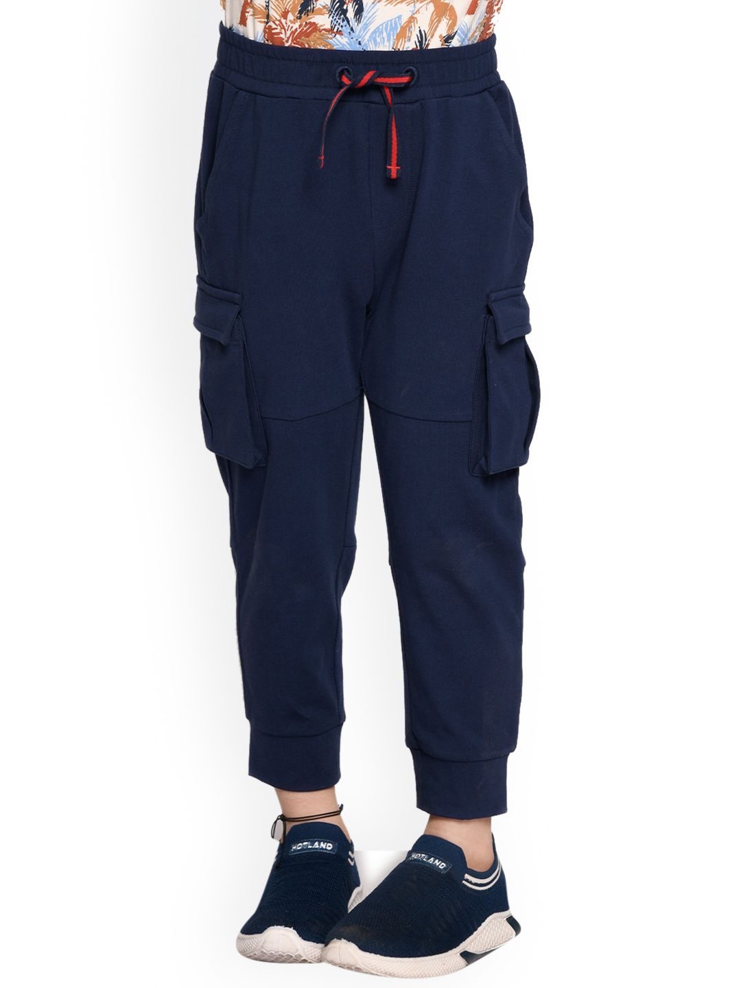 SPUNKIES Boys Navy Blue Solid Organic Cotton Joggers