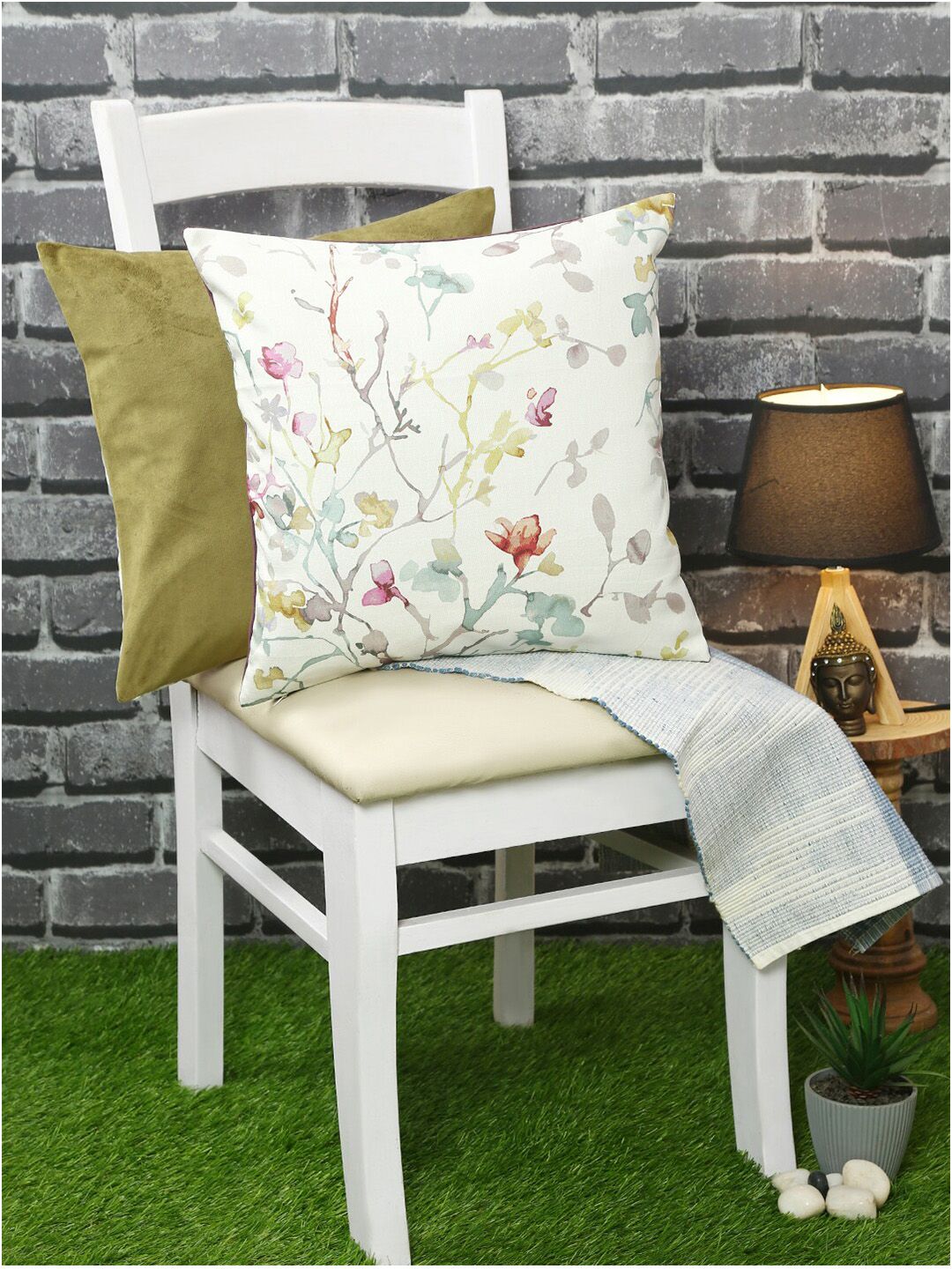 Just Home White & Red Set of 2 Floral Square Cushion Covers OF 40.64 x 40.64 cm Price in India